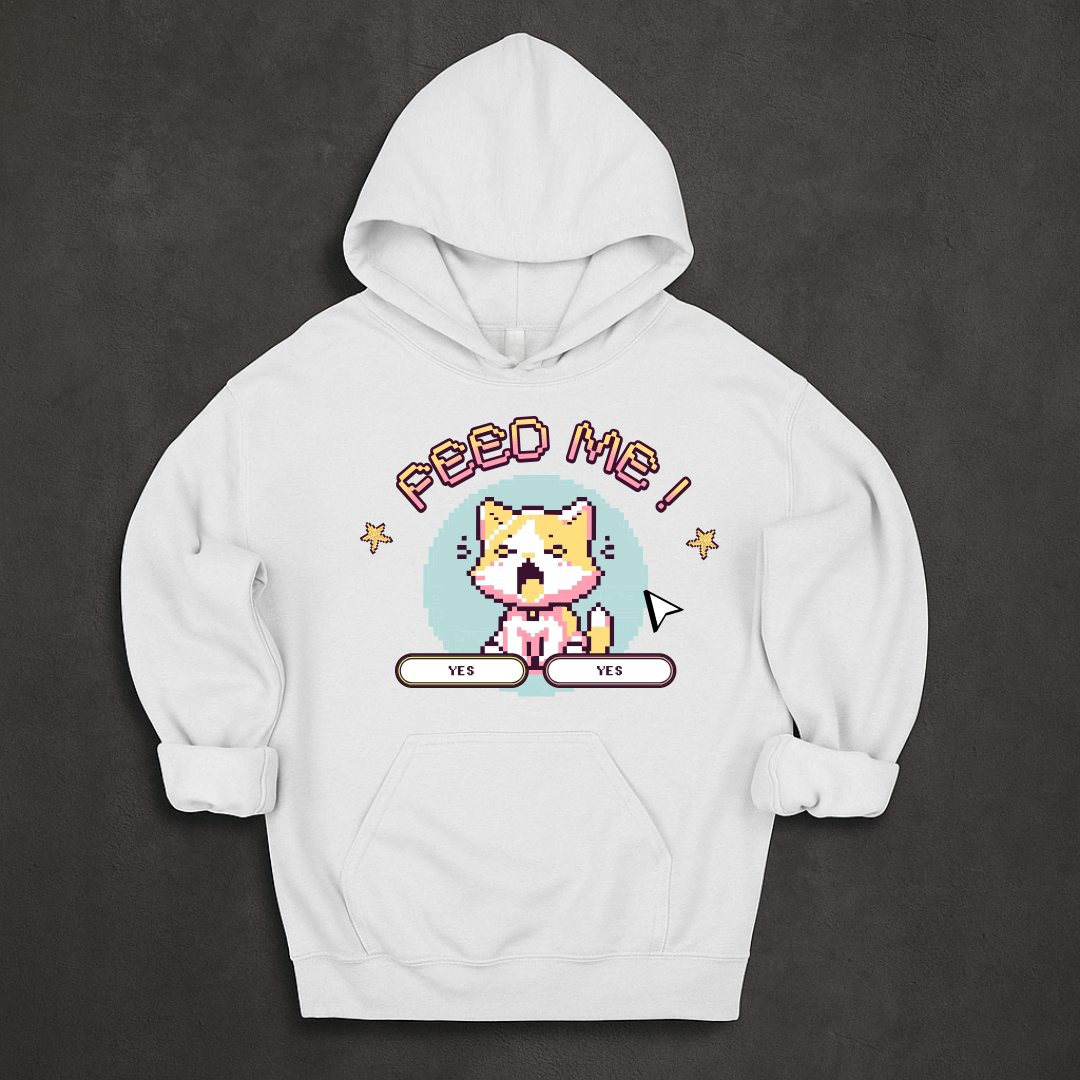 "Feed Me!" Pixel Cat Hoodie