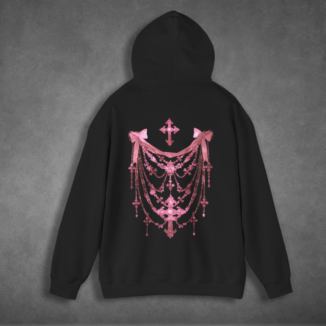 Gothic Pink Skeleton Shaped Chains Hoodie