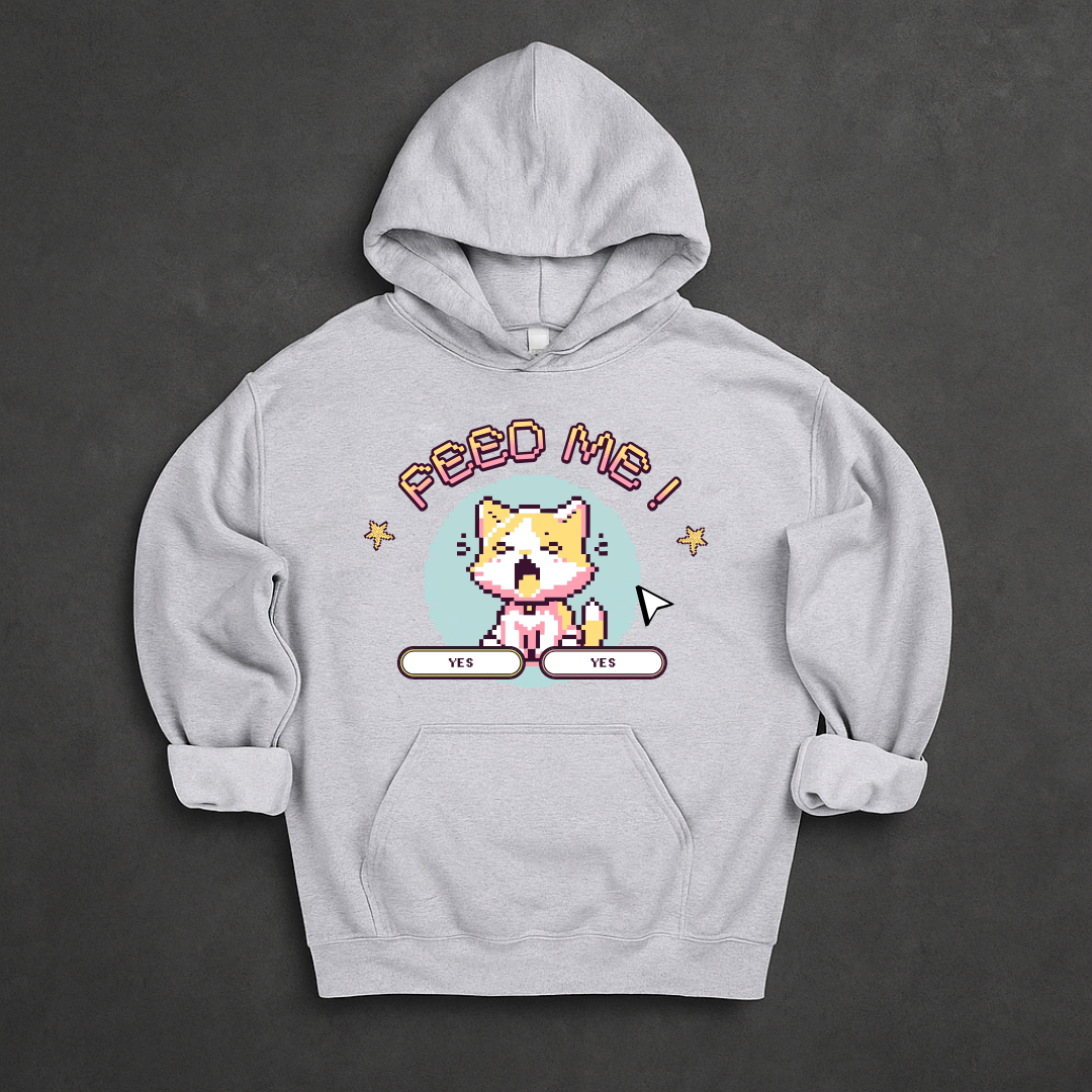 "Feed Me!" Pixel Cat Hoodie