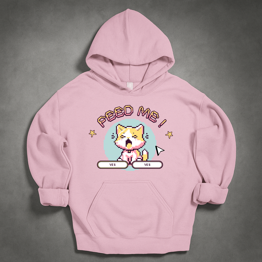 "Feed Me!" Pixel Cat Hoodie